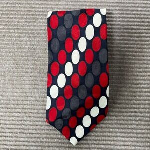 Fratelli Mens Silk Tie Red White Blue Geometric Oval Polka Dot Hand Made Italy